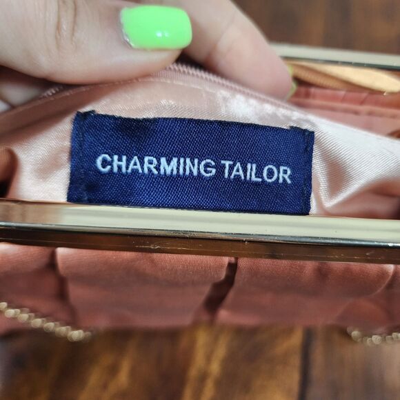 CHARMING TAILOR Clutch Evening Bag Elegant Pleated Satin Formal Blush Pink - Picture 9 of 9